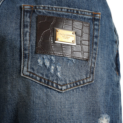 Dolce & Gabbana Blue Cotton High Waist Denim Hot Pants Shorts