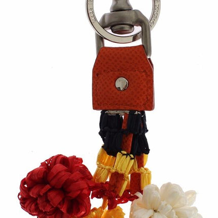 Dolce & Gabbana Red White Raffia Leather Clasp Finder Keyring Keychain