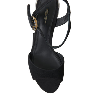 Dolce & Gabbana Black Crystals Ankle Strap Sandals Shoes
