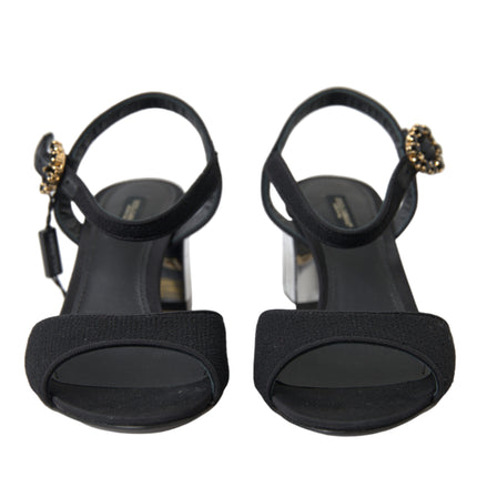 Dolce & Gabbana Black Crystals Ankle Strap Sandals Shoes