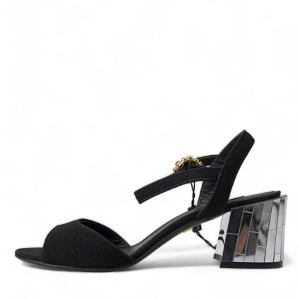 Dolce & Gabbana Black Crystals Ankle Strap Sandals Shoes