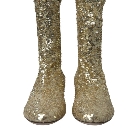 Dolce & Gabbana Gold Sequined Short Boots Stretch Shoes