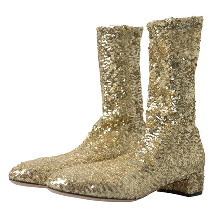 Dolce & Gabbana Gold Sequined Short Boots Stretch Shoes