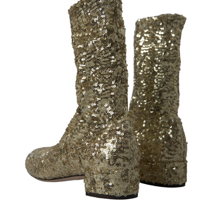 Dolce & Gabbana Gold Sequined Short Boots Stretch Shoes