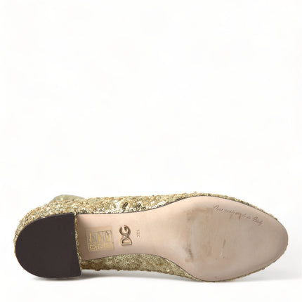 Dolce & Gabbana Gold Sequined Short Boots Stretch Shoes