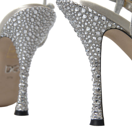 Dolce & Gabbana Silver Crystal Ankle Strap Sandals Shoes