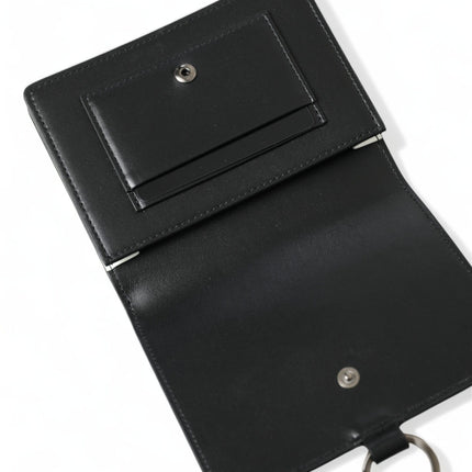Dolce & Gabbana Black Leather Crystal Embellished Card Holder Wallet