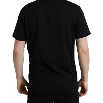 Dolce & Gabbana Black Cotton Dog Tag Round Neck T-shirt