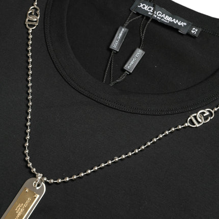 Dolce & Gabbana Black Cotton Dog Tag Round Neck T-shirt