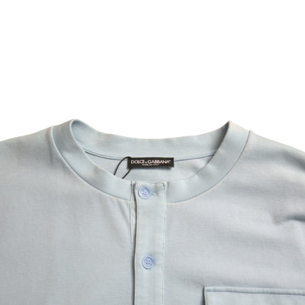 Dolce & Gabbana Light Blue Cotton Buttoned Pullover Sweater