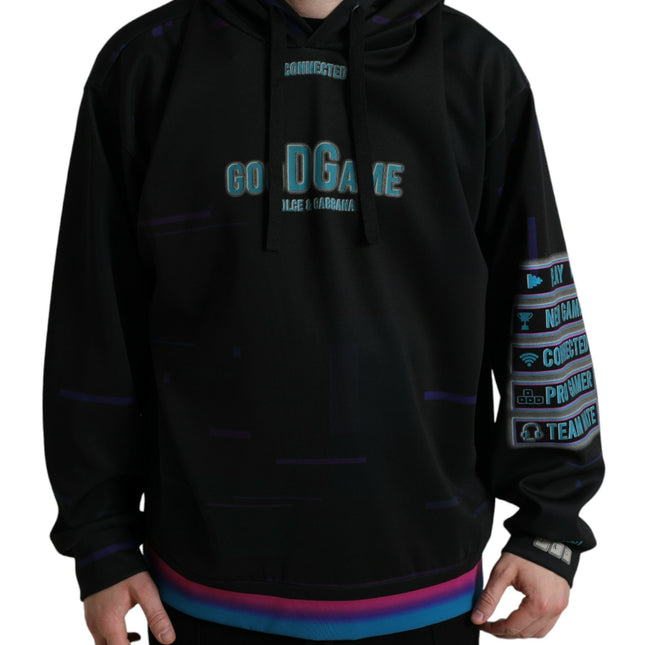 Dolce & Gabbana Black Logo Print Hooded Sweatshirt Sweater