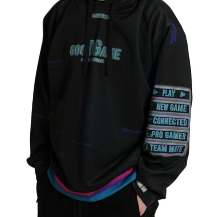 Dolce & Gabbana Black Logo Print Hooded Sweatshirt Sweater