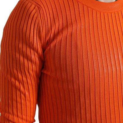 Dolce & Gabbana Orange Knitted Crewneck Men Pullover Sweater