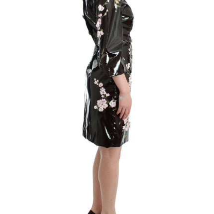 Dolce & Gabbana Black patent floral HANDPAINTED dress