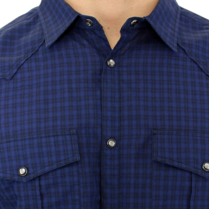 Costume National Blue checkered cotton shirt
