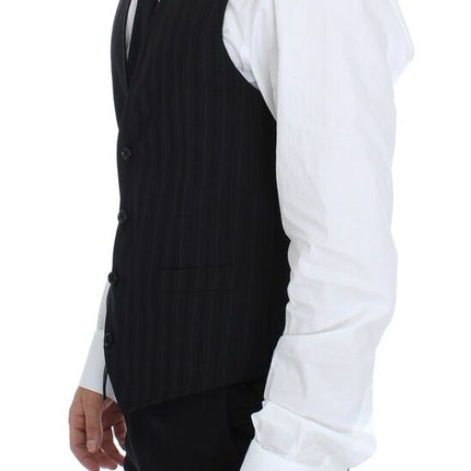Dolce & Gabbana Black Striped Stretch Dress Vest Gilet