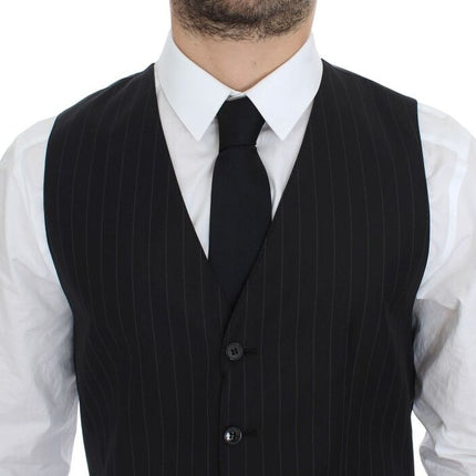 Dolce & Gabbana Black Striped Wool Silk Dress Vest Gilet