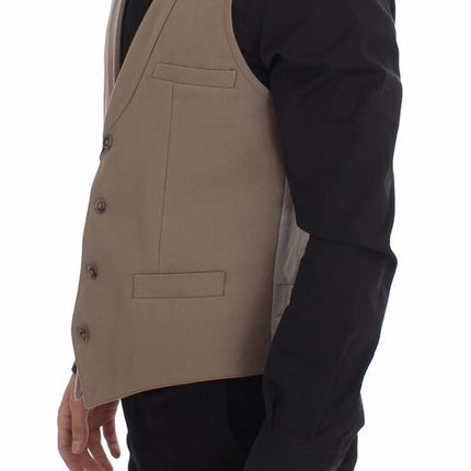 Dolce & Gabbana Beige Cotton Slim Fit Button Front Dress Vest