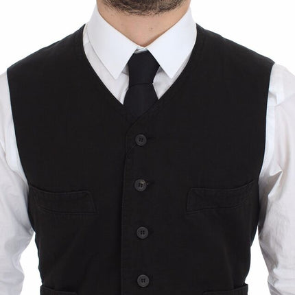 Dolce & Gabbana Black Flax Cotton Dress Vest Blazer
