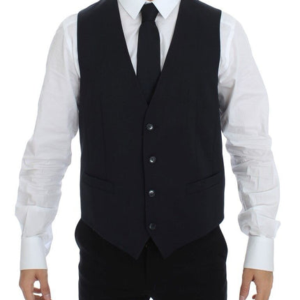 Dolce & Gabbana Gray Striped Wool Silk Dress Vest Gilet