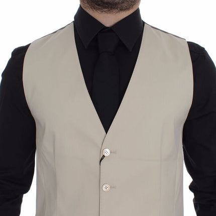 Dolce & Gabbana Beige Cotton Stretch Dress Vest Blazer