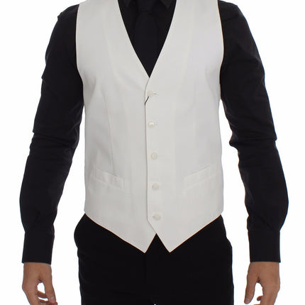 Dolce & Gabbana White Cotton Silk Blend Dress Vest Blazer
