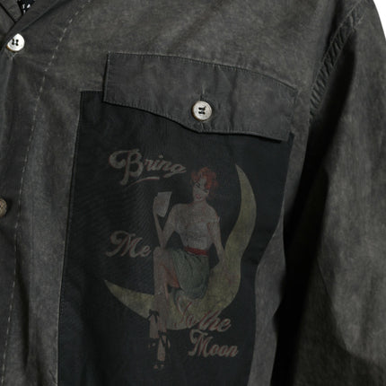 Dolce & Gabbana Dark Gray Cotton Collared Long Sleeves Shirt