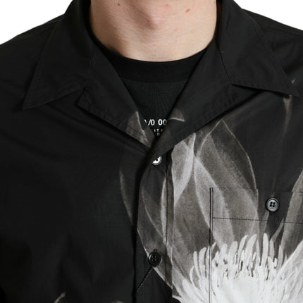 Dolce & Gabbana Black Floral Cotton Collared Long Sleeves Men Shirt