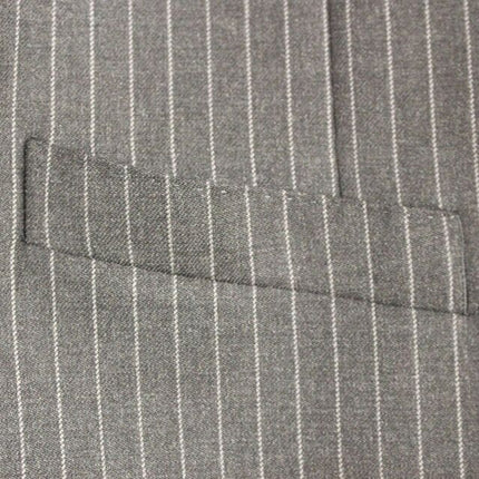 Dolce & Gabbana Gray Striped Wool Single Breasted Vest