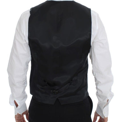 Dolce & Gabbana Gray Striped Wool Single Breasted Vest