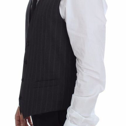 Dolce & Gabbana Gray Striped Wool Logo Vest Gilet Weste