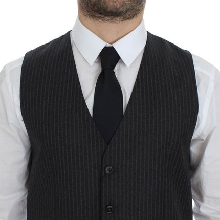 Dolce & Gabbana Gray Striped Wool Single Breasted Vest