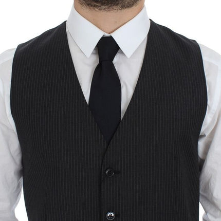 Dolce & Gabbana Gray Striped Wool Single Breasted Vest