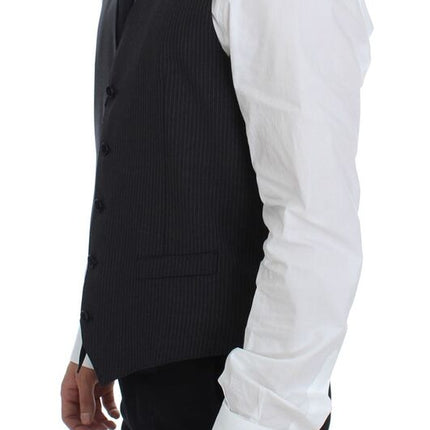 Dolce & Gabbana Gray Striped Wool Single Breasted Vest