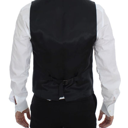 Dolce & Gabbana Black Striped Wool Single Breasted Vest