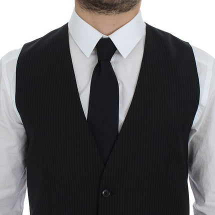 Dolce & Gabbana Black Striped Wool Single Breasted Vest