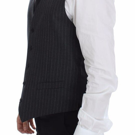 Dolce & Gabbana Gray Striped Wool Logo Vest Gilet Weste