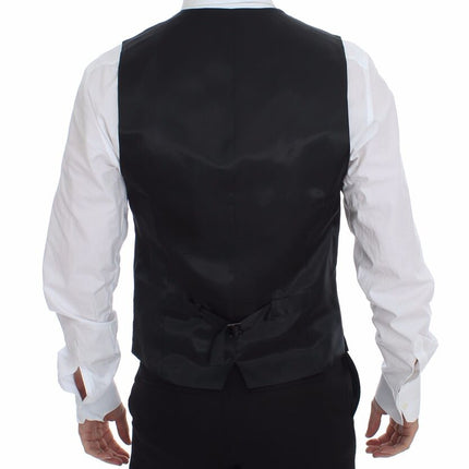 Dolce & Gabbana Gray Striped Wool Logo Vest Gilet Weste
