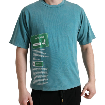Dolce & Gabbana Blue Cotton Milano Street Round Neck T-shirt
