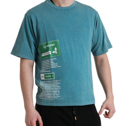Dolce & Gabbana Blue Cotton Milano Street Round Neck T-shirt