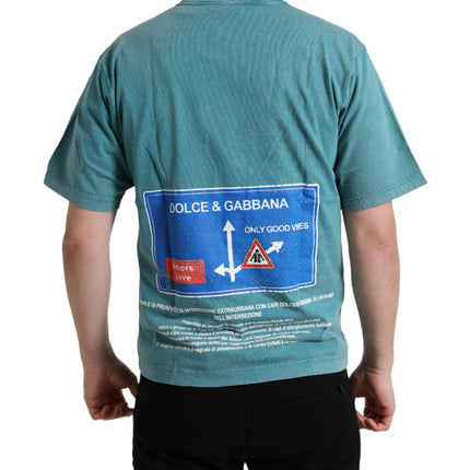 Dolce & Gabbana Blue Cotton Milano Street Round Neck T-shirt