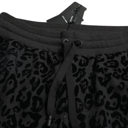 Dolce & Gabbana Black Leopard Cotton Slim Fit Jogger Pants