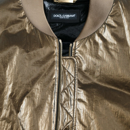 Dolce & Gabbana Bronze Nylon Full Zip Men Bomber Jacket