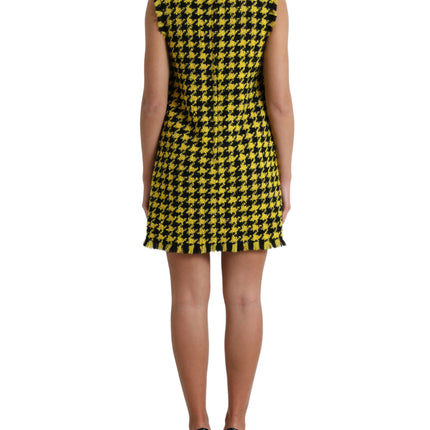 Dolce & Gabbana Yellow Houndstooth Sleeveless Aline Mini Dress