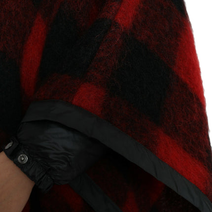 Dolce & Gabbana Black Red Buffalo Check Hooded Poncho Jacket