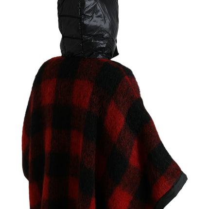 Dolce & Gabbana Black Red Buffalo Check Hooded Poncho Jacket