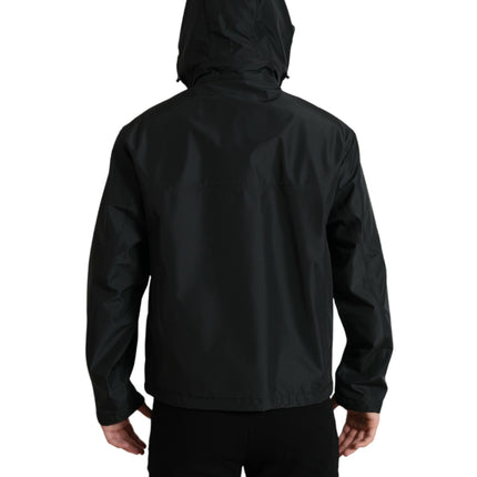 Dolce & Gabbana Black Polyester Logo Plaque Hooded Jacket