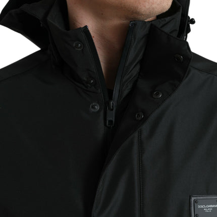 Dolce & Gabbana Black Polyester Logo Plaque Hooded Jacket
