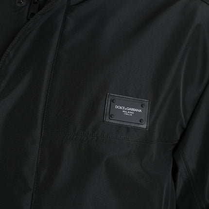 Dolce & Gabbana Black Polyester Logo Plaque Hooded Jacket