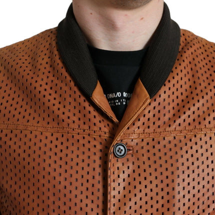 Dolce & Gabbana Brown Lambskin Leather Perforated Jacket